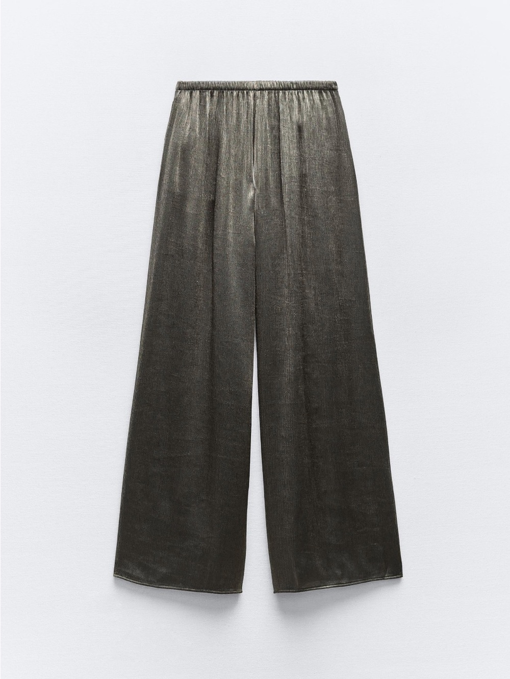 Zara Aged Gold Wrinkled Effect Wide Leg Pants (S)